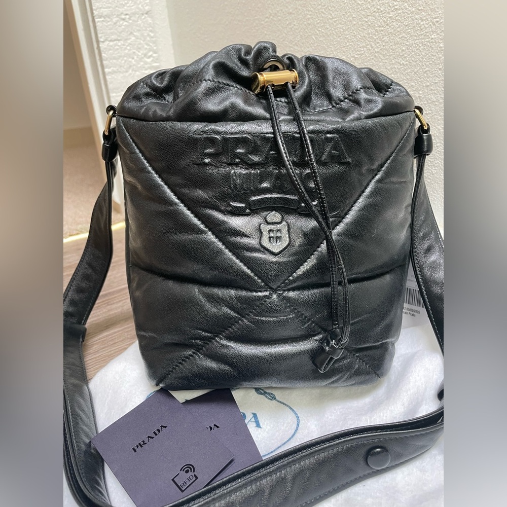 Prada Black Soft Leather Bucket Bag